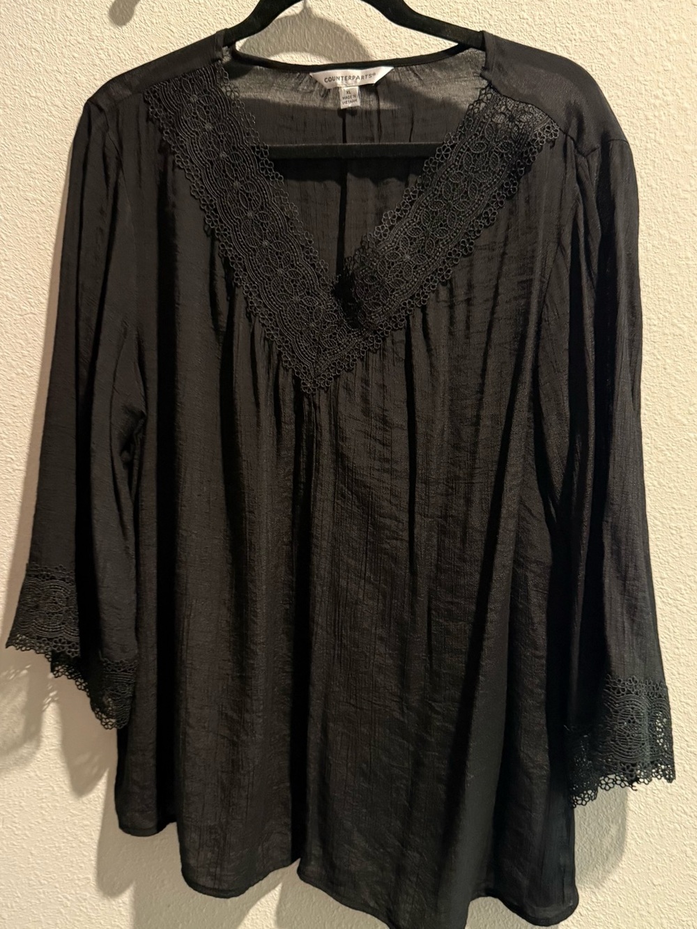Counterparts Black Lace-Trim V-Neck Tunic